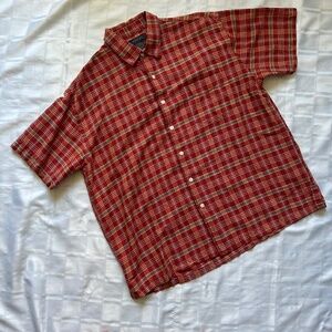 Manties Orange Tartan Casual Linen Blend Button Down T-shirt